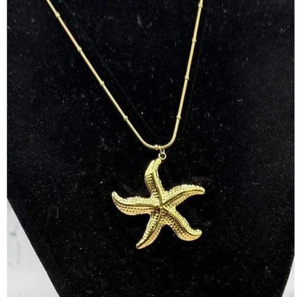 NEW Gold Stainless Steel Starfish Necklace Beach Ocean Pendant 15